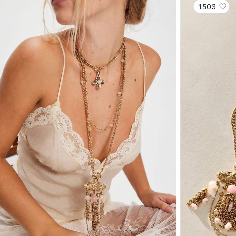 Free People Gold and Pink Layered Necklace